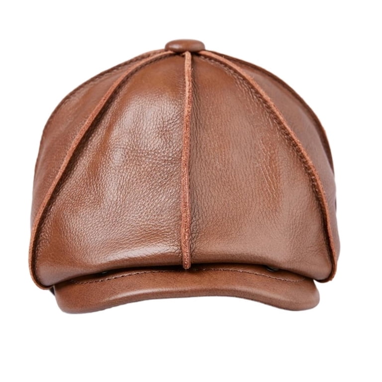 帽子 y's for men leather docking beret hat Beret Men Genuine Leather Newsboy Hat Earflaps Octagonal Cap Brown