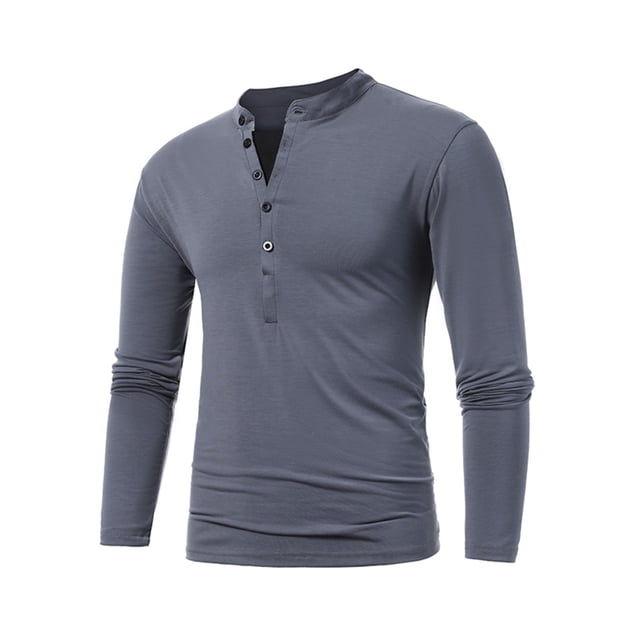 HBFAGFB Chemises de Travail à Manches Longues pour Hommes Chemise Décontractée à Boutons Col Rond Simple Slim Gris Foncé Taille 2TG
