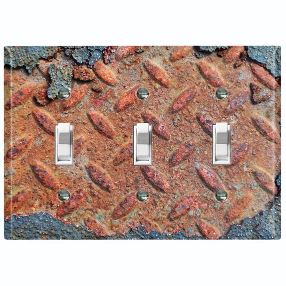 Metal Light Switch Plate Outlet Cover Image of Crosshatch Rusted MET003