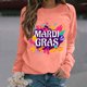 thumbnail image 2 of Gibobby Temperamento Pullover Top Sudadera con cuello redondo y estampado de Mardi para mujer, con cuello redondo, camisas de entrenamiento de manga larga a la moda, blusa hol(Anaranjado, M), 2 of 5