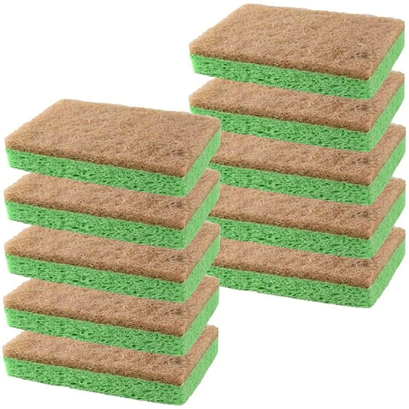 Hottest 10 Pack Natural Dish Sponge, Eco-Friendly Scrub Sponge, Compostable Coconut & Cellulose Cleaning Scrubber Non-Scratch Kitchen Sponge for Pot,Pan,Bathroom,Flatware,Sink,