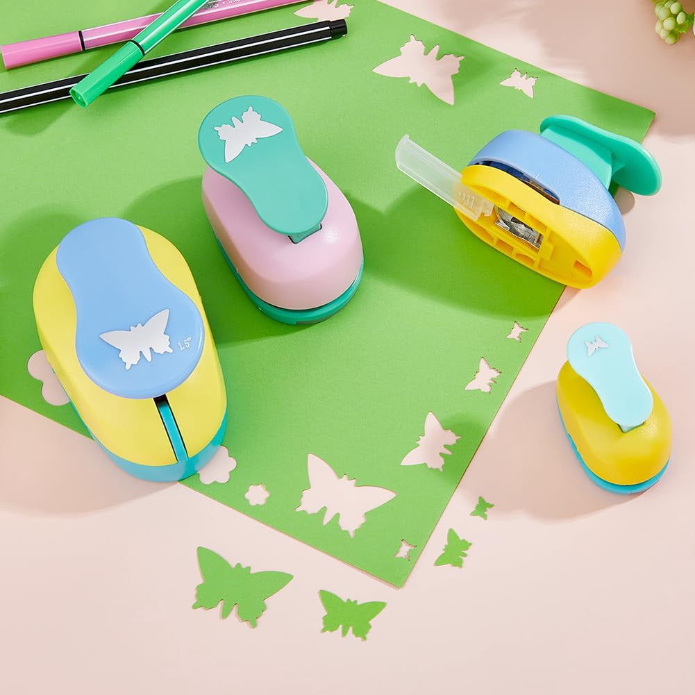 4Pcs 4 Styles Butterfly Shape Craft Punch Single Crafting Scrapbook Punches Plastic Alloy Craft Punch Paper Shaper Scrapbooking Paper Crafts DIY Making Cards Scrapbooking Decorations