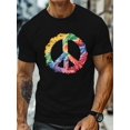 thumbnail image 1 of 1pc Men'S Peace Symbol T-Shirt - Casual Crew Neck Short Sleeve Tee, 100% Cotton Knit Fabric, Slight Stretch, Geometric Pattern, Lightweight Summer Top, 1 of 6
