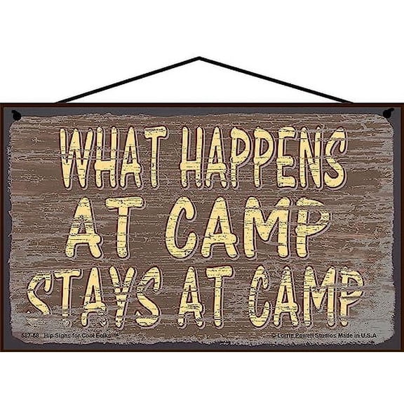 5x8 Brown Vintage Style Sign "What Happens at Camp Stays at Camp" - Rustic Home Decor, Perfect for Camping Enthusiasts, Summer Retreat, Gift for Campers and Outdoor Lovers