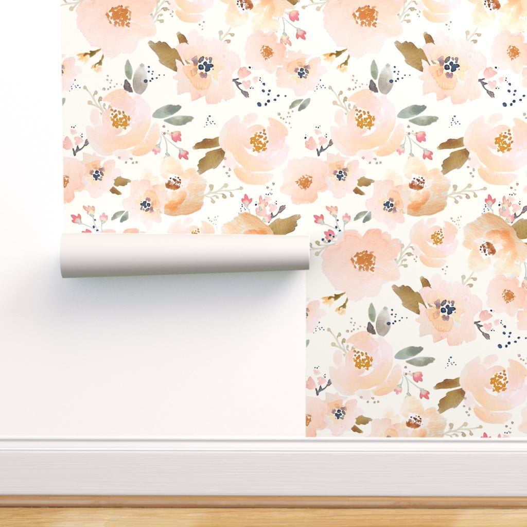 Peel-and-Stick Removable Wallpaper Peachy Flowers Peach Floral Modern