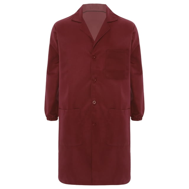 Haitryli Long Sleeve Work Coat Button Down Wear Resistant Cotton Jacket Lab Coat Workwear Uniform for Unisex Red 185