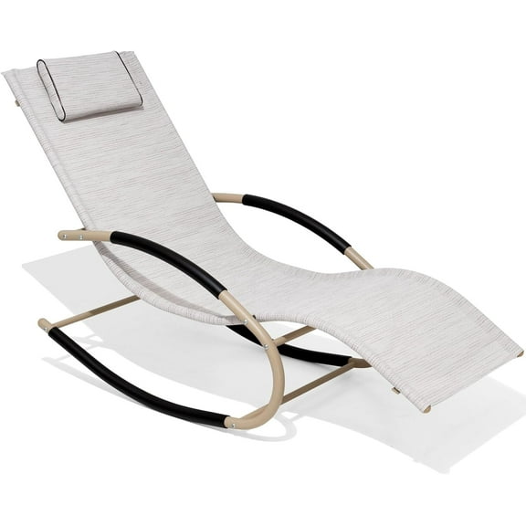 Crestlive Products Patio Rocking Chair Curved Rocker Chaise Lounge Chair with Pillow for Beach Yard Pool Outdoor Indoor (Mix-Color)