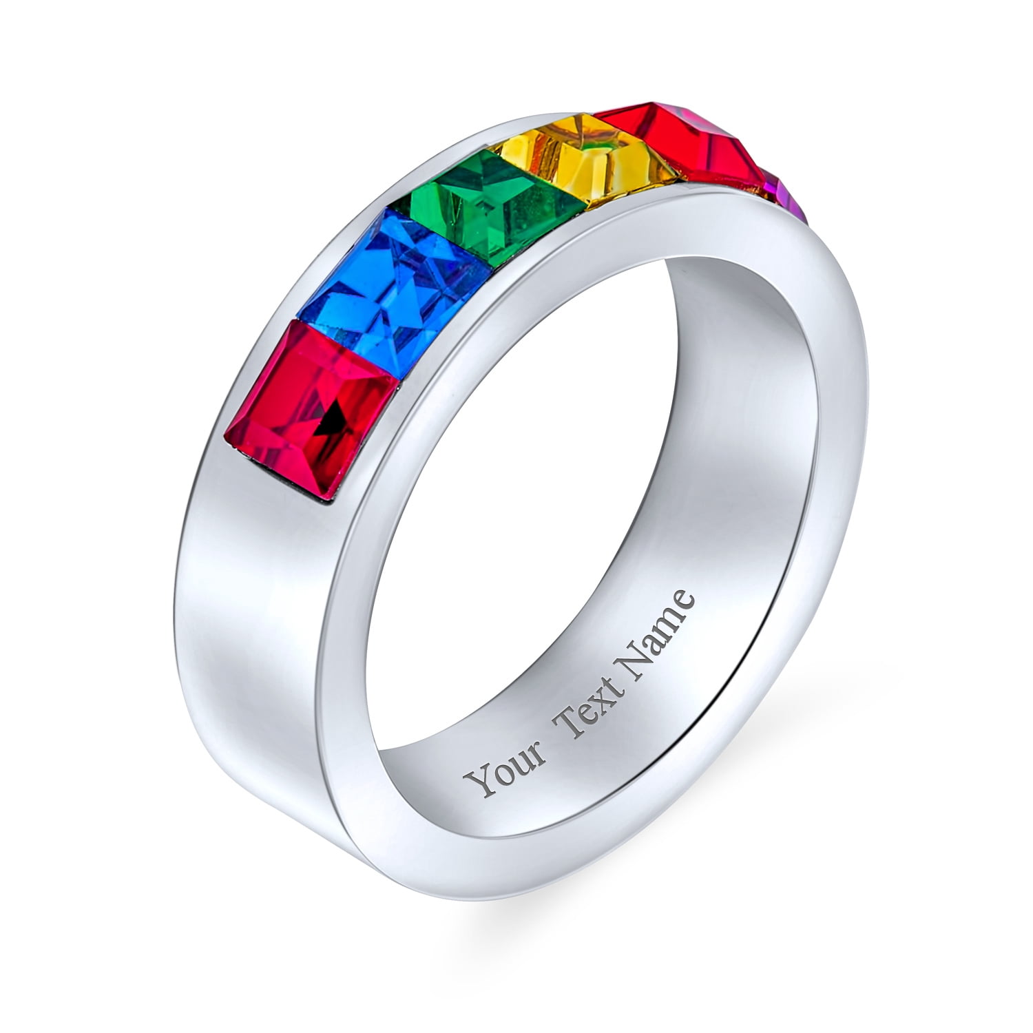 Alliance LGBTQ Arc-en-ciel Personnalisable - CZ Coloré, Acier Inoxydable - 8mm, Unisexe - Mois De La Fierté
