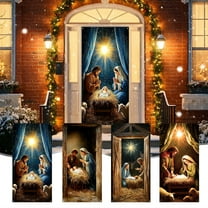 Christmas Door Cover Nativity Door Hanging - Holy Night Door Banner Front Porch Sign, Religious Winter Holiday Front Door Hanging Decoration for Indoor Outdoor Xmas Home Party