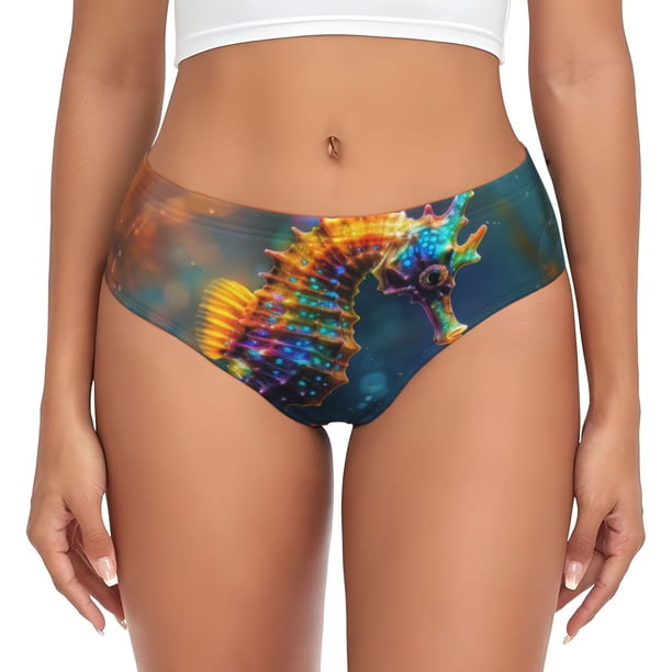 Balery Neon Seahorse Underwater Realm Ropa Interior de Algodón para Mujer con Dibujo – Braguitas Cómodas y Elásticas, Estilo Clásico-3X-Large