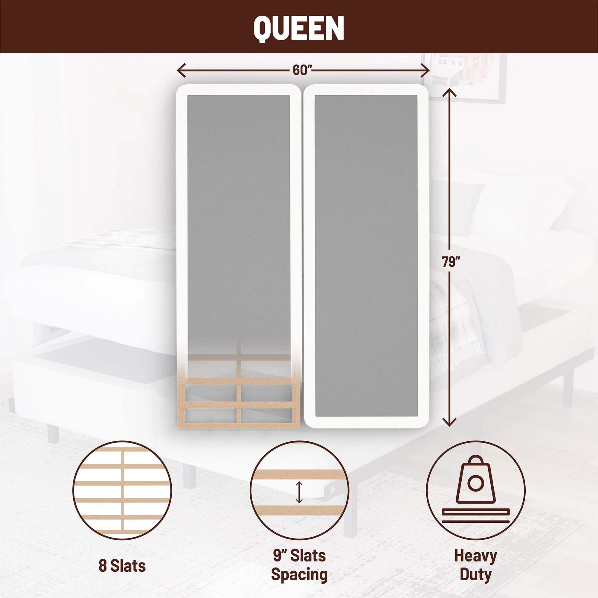 Wayton, 4" Split Sturdy Fully Assembled Wood Box Spring for Mattress, Queen, White