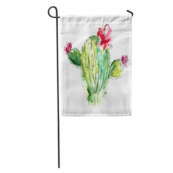 JSDART Colorful Botanical Watercolor Cactus Flowers Green Botany Bright Cute Drawing Garden Flag Decorative Flag House Banner 28x40 inch