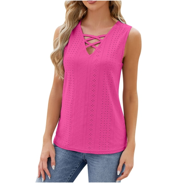Mrat Flowy Tank Tops Blouse de Mode pour Femmes à Manches Courtes Col en V Uniforme de Travail avec Poche Imprimée Débardeur d'Entraînement S-472 Rose Vif TG
