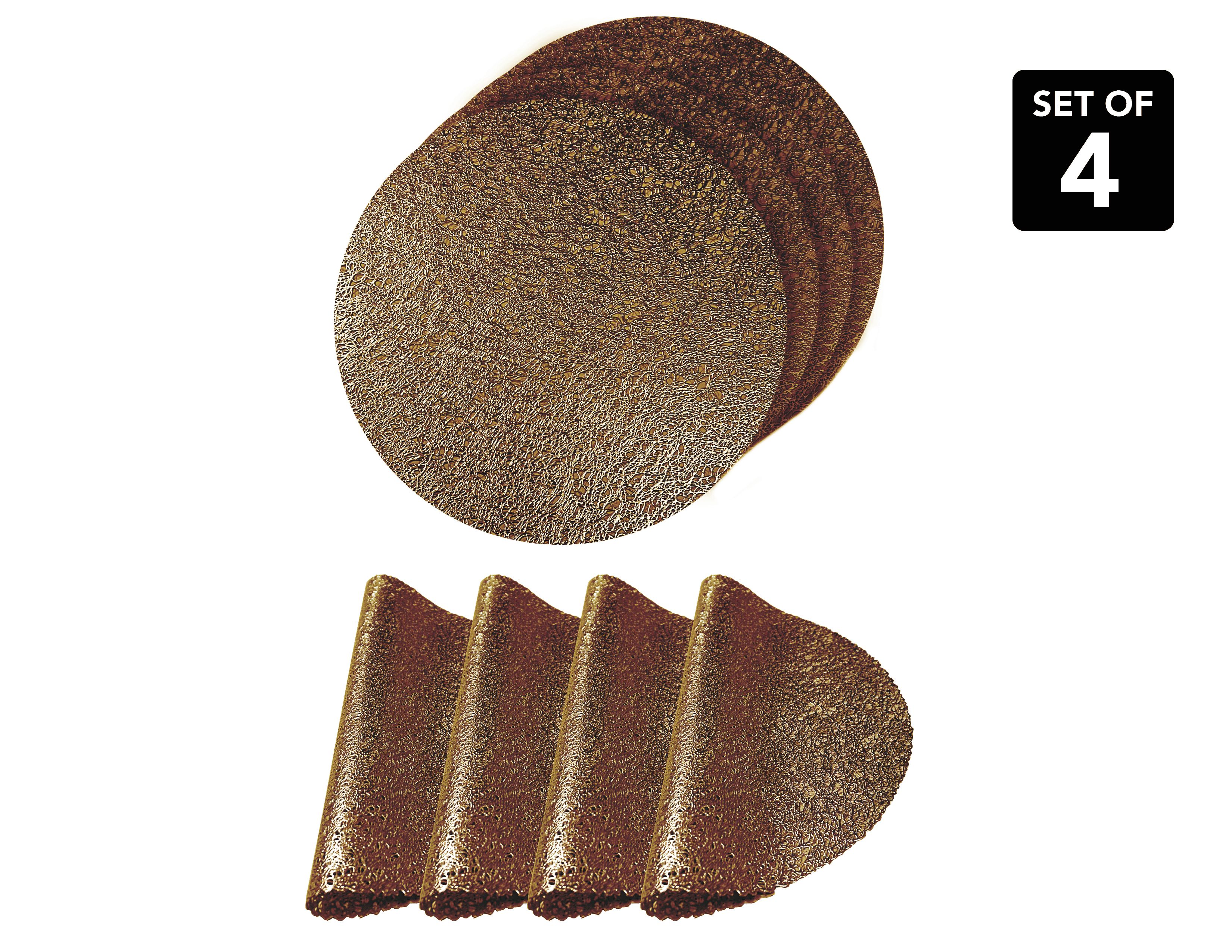 Dainty Home Lacey Metallic Scribble Design Round Set of 4 Placemats in