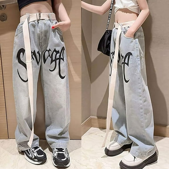 Kids Girls' Fashion Jeans High Waist Wide Leg Jeans for Teens Justice Girls Clothing 8-9 Years Girls Fashion