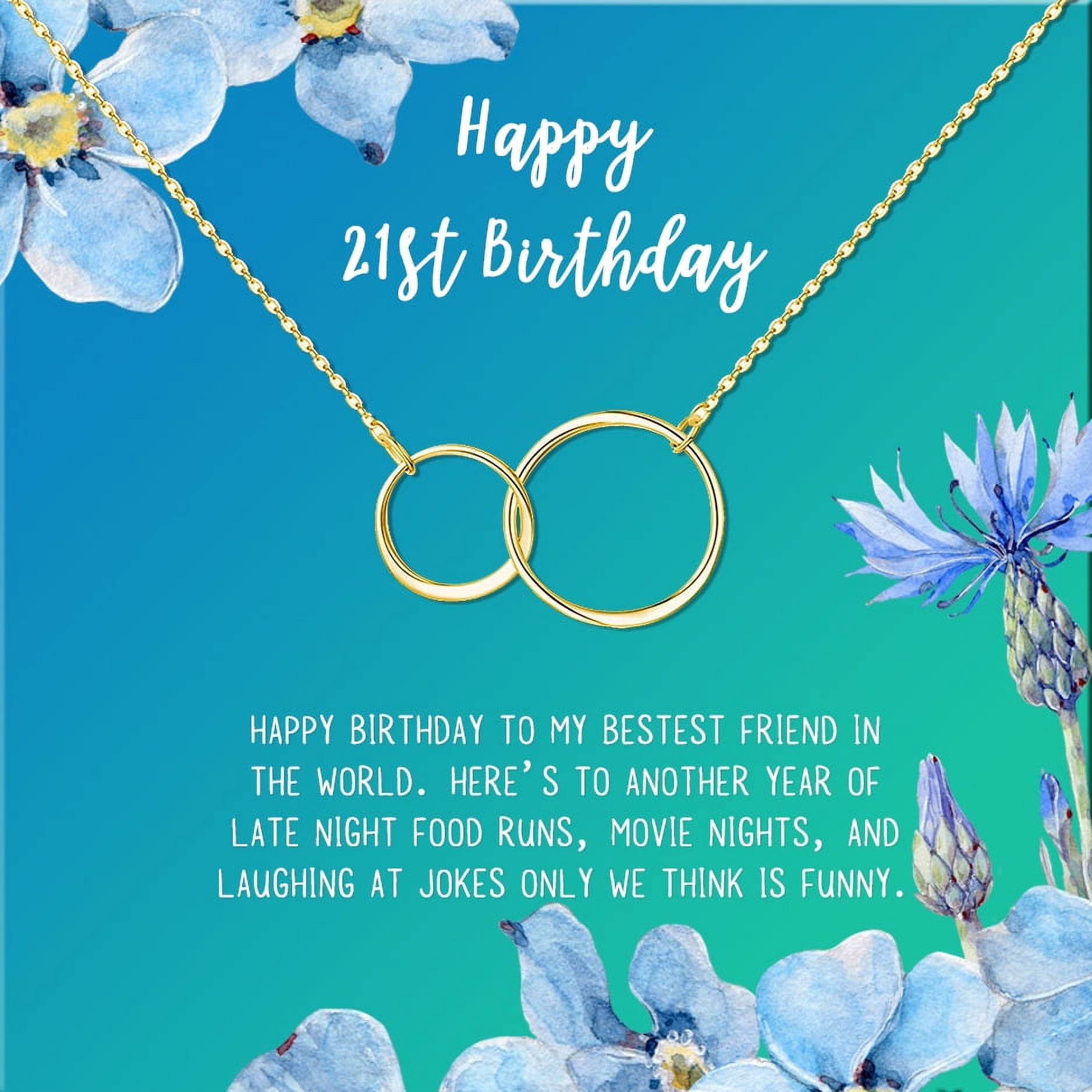 Anavia Happy 21st Birthday Gifts Stainless Steel Fashion Necklace Birthday Card Jewelry Gift for Her, Birthday Gift for Daughter-[Gold Infinity Double Ring, Bright Blue Gift Card]