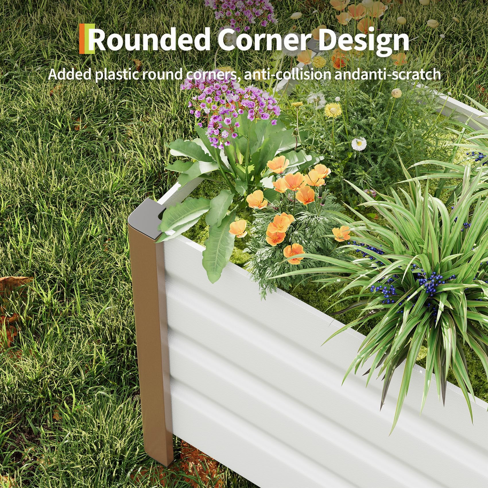 Garvee Aluminum Planter Box, Raised Garden Bed with Drainage Holes, 39.3" x 15.7" x 17.7", White