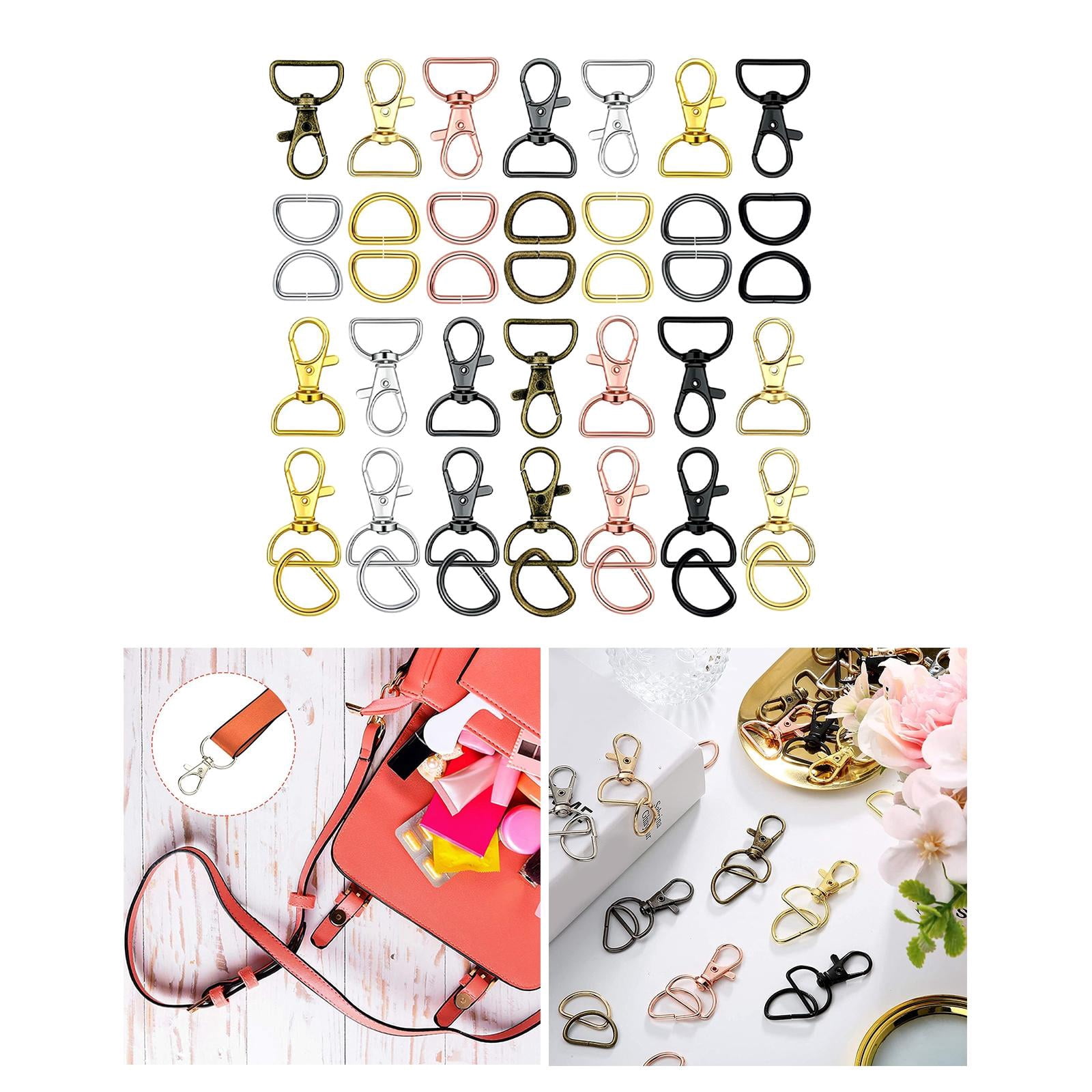 HILABEE 70 Pieces Swivel Clasps Lanyard Snap Hooks Keychain Clip Hook Lobster Clasp Hook Clasp with D Rings for Keychain Purse Hardware Sewing Craft