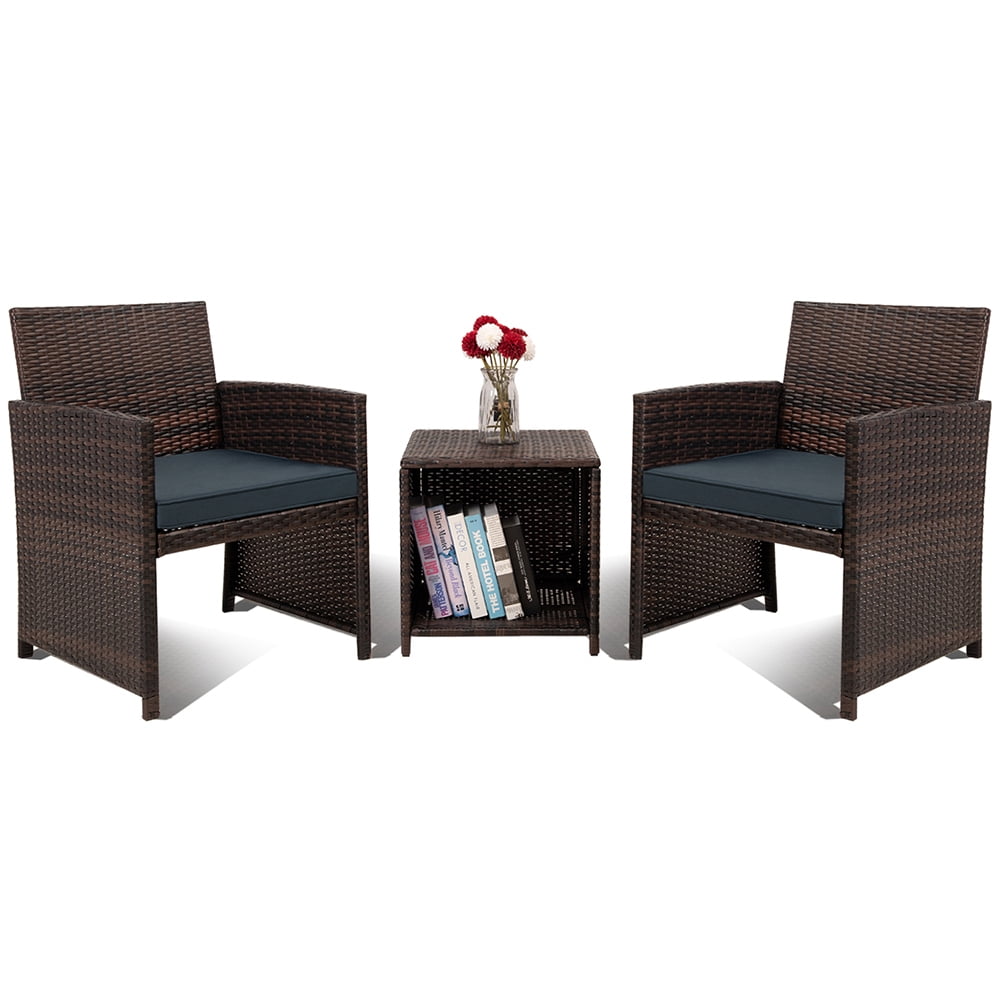 Kadyn 3 Pieces Outdoor Patio Wicker Furniture Sets, Patio Conversation Sets with Soft Cushions PE Rattan Chairs, Rattan Conversation Set for Balcony, Dark Blue Kadyn 3 Pieces Outdoor Patio Wicker Furniture Sets, Patio Conversation Sets with Soft Cushions PE Rattan Chairs, Rattan Conversation Set for Balcony, Dark Blue