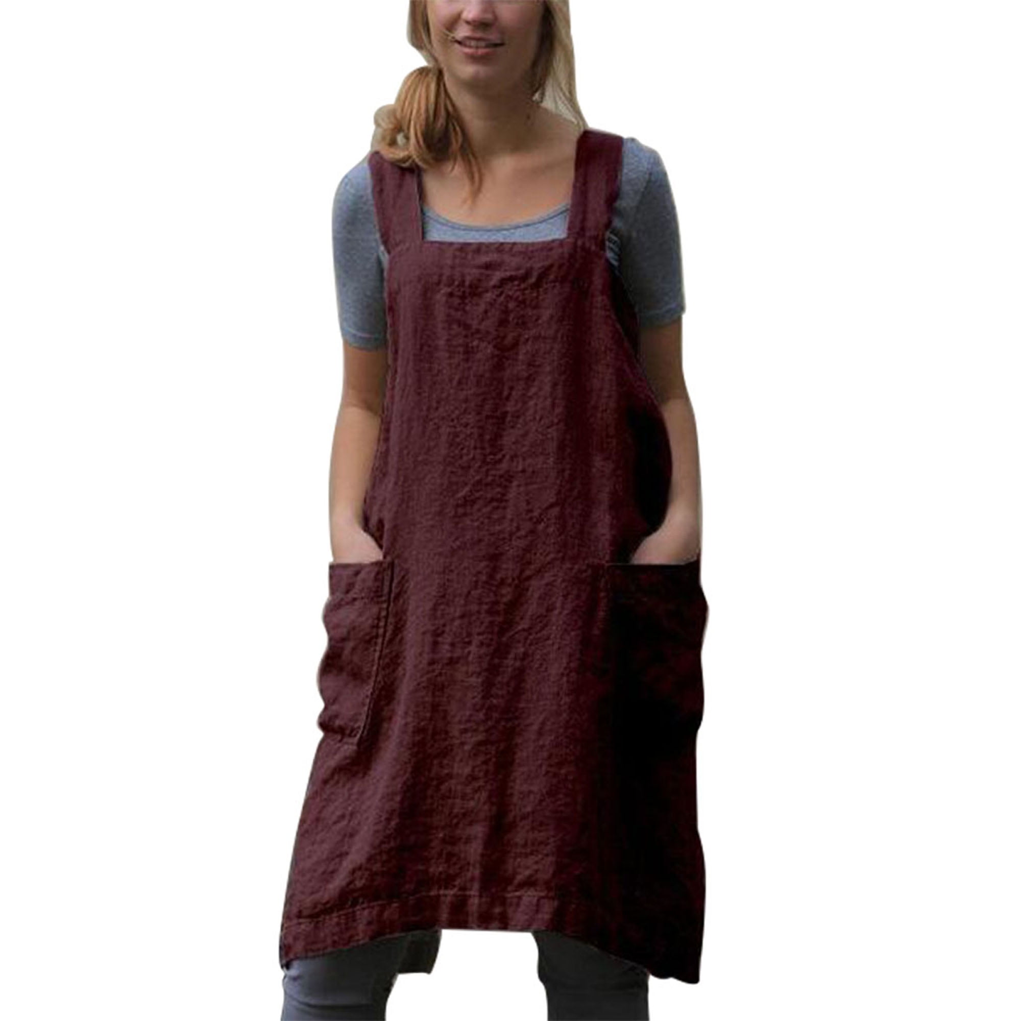 Black Yarn Dyed Womens Retro Crossover Pinafore Two Large Pockets Personalized Options Vintage Style Kitchen Apron Japanese Linen Crossback Apron