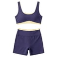 thumbnail image 4 of YHCY Womens Striped Workout Sets 2 Piece Double Layer Yoga Set Wide Strap Sports T Shirt Bra Elastic High Waisted Tummy Control Biker Shorts Stretchy Soft Lounge Athletic Sets Navy S, 4 of 7