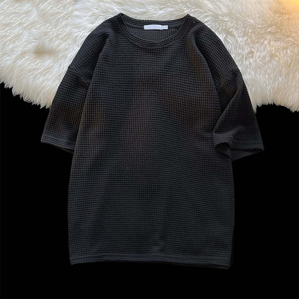 Camisa Elvqul Caballero Casuales Algodón Elástica Negro de Color Sólido Manga Corta Cuello Redondo Gym