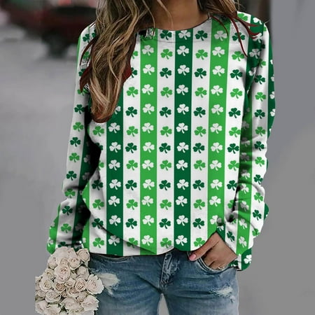 

Simplmasygenix Hoodies for Women Plus Size Women Classic St. Patrick Print Crewneck Long Sleeve Loose Sweatshirt Tops
