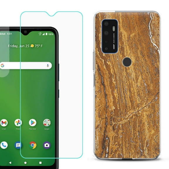 Slim-Fit Gel TPU Phone Case for Cricket Dream 5G, with Tempered Glass Screen Protector, by OneToughShield ® - Marble / Earth