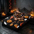 thumbnail image 4 of Homewish Halloween Ghost Bat Twin Sheets, Cute Witch Hat Cat Bedding, Black Orange, 3-Piece (1 Flat Sheet, 1 Fitted Sheet and 1 Pillowcase), 4 of 6