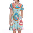 thumbnail image 1 of Fotbe Colorful Donut Vestido Largo de Moda para Mujer, Vestido Tipo Camiseta con Manga Corta y Estilo Casual a Rayas y Bloques de Color, 1 of 6