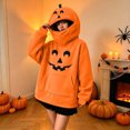 thumbnail image 6 of Womens Halloween Sweatshirts Pumpkin Mask Zip Hooded Oversized Cute Pullover Sweatshirt with Front Pocket Orange 02 XXL, 6 of 6