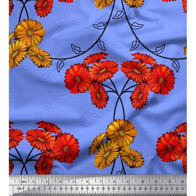 Soimoi Tissu Poly Georgette Feuilles & Aster Imprimé Floral 1 Yard 42 Pouces de Large
