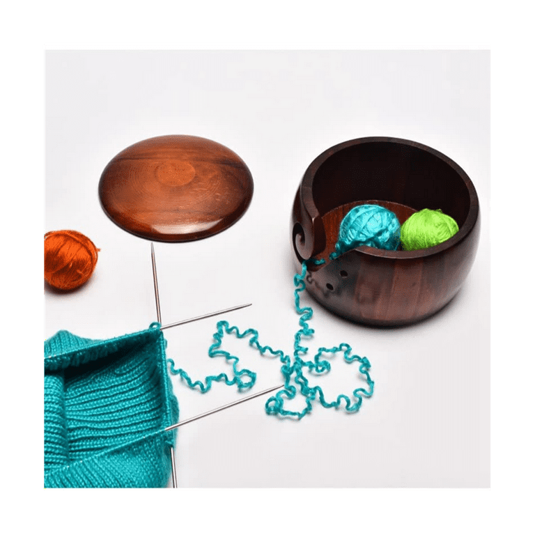 China Wooden Yarn Bowl,Yarn Bowls with Lid for Knitting Crochet Yarn Ball Holder Handmade Yarn Storage Bowl,Light Wood, Men's, Size: One size, Brown