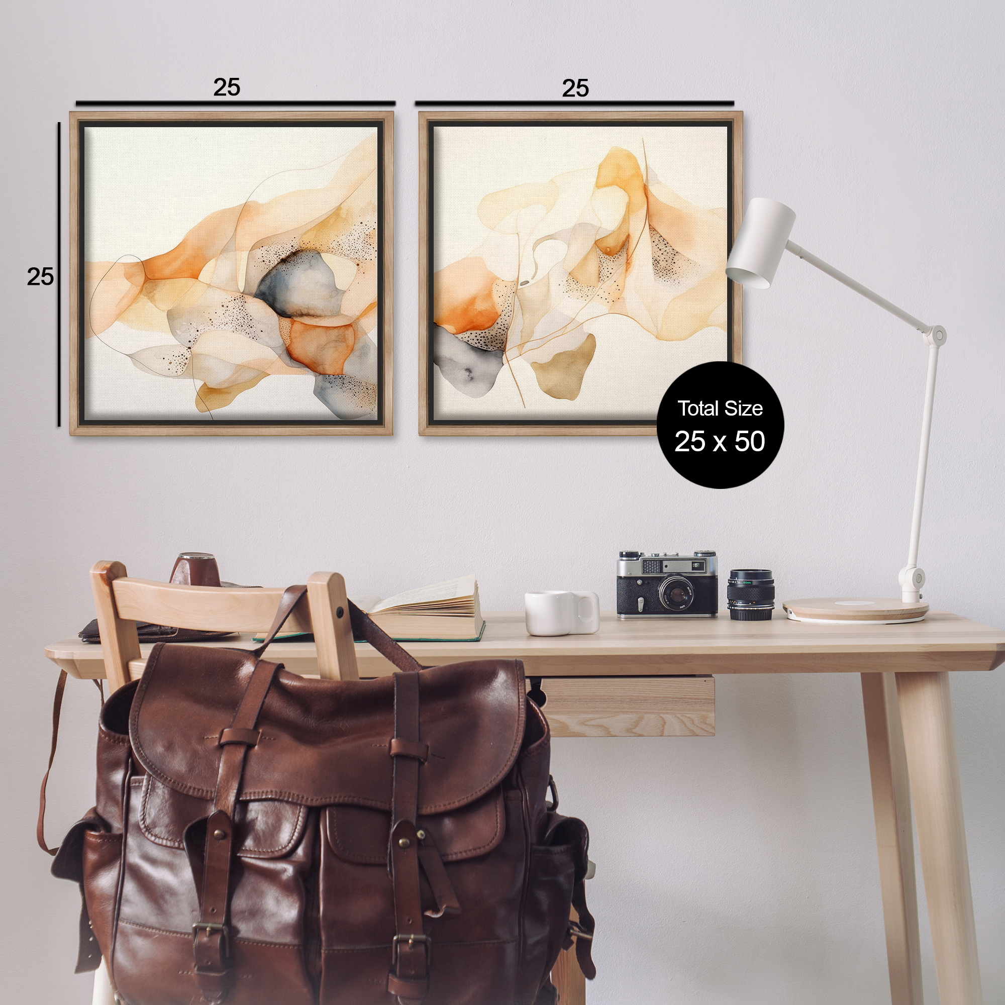 Stupell Industries Abstract Peach Watercolor Shapes Abstract Painting Brown Floater Framed Canvas Art Print Wall Art, 25 x 25, Set of 2