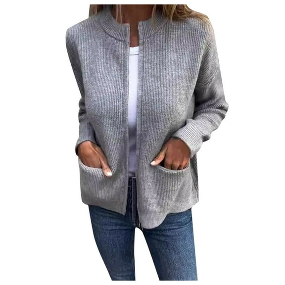 Women's Fall Winter Cardigan Casual Stylish Solid Color Pocket Jacket Cozy Soft Comfortable Knit Sweater Outerwear