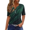 thumbnail image 1 of camiseta de mujer camiseta botón estampado manga corta diario fin de semana moda básica cuello en v regular top verde oscuro / m, 1 of 5