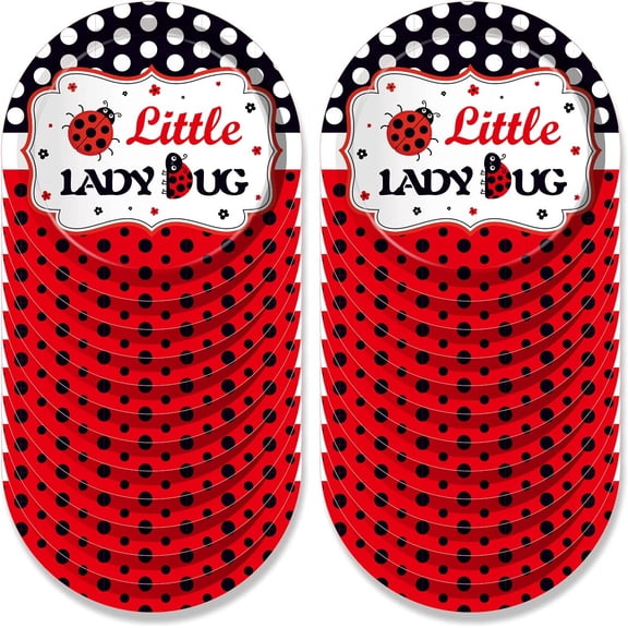SHILIU-141 PCS Ladybug Fancy Birthday Party Supplies - Disposable Tableware Kit With Red and Black Polka Dot Plates, Cups, Napkins Sets - Serves 16 Guests