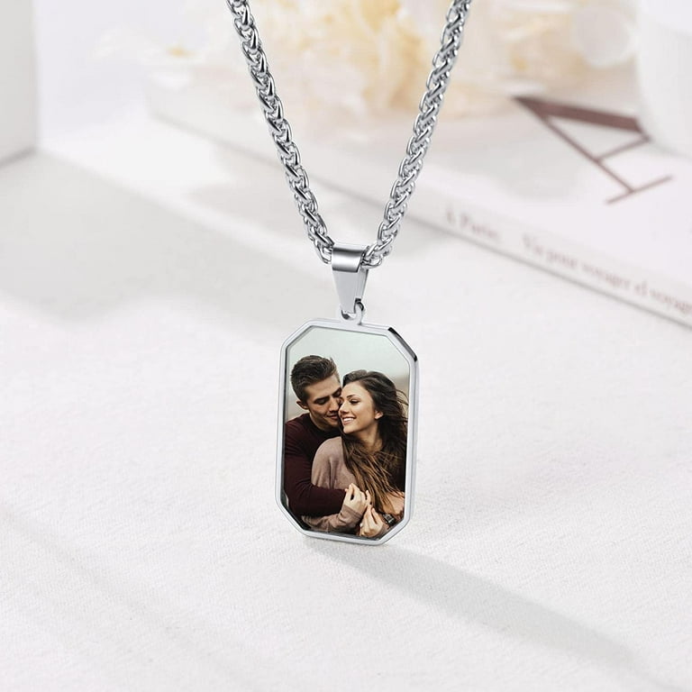 HANRU Custom Photo Necklace Men Women Personalized Jewelry Customized Any Picture Pendant Stainless Steel Rope Spiga Tennis Chain 18 30 Inch Mothers