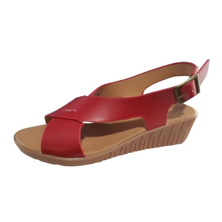 

PEASKJP Summer Sandals for Women Comfortable Women s Listilla Espadrille Wedge Sandal (Red 8.5)