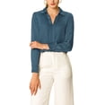 thumbnail image 2 of DARING DIVA Women's V Neck Classic Work Office Long Sleeve Shirt L Gray Blue, 2 of 7