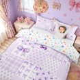 thumbnail image 2 of Meiyoeat Cute Watercolor Bow Cherry Duvet Cover Set for Women Girls, Purple Aesthetic Plaid Bedding Full, Colorful Star Reversible, 1 Duvet Cover and 2 Pillowcases (No Comforter), 2 of 6