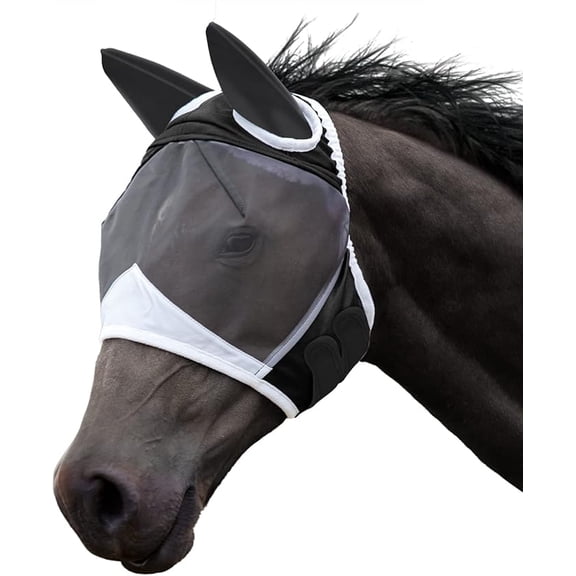 Horse Fly Mask Large Eye Space Standard with Ears UV Protection for Horse Black Color (Full Large)