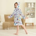 thumbnail image 4 of FORMRS Niños Bathrobe Unisex Hooded Robe Soft Plush Pajamas Sleepwear, Size 7-9T, Purple Doodle Pattern, 4 of 7