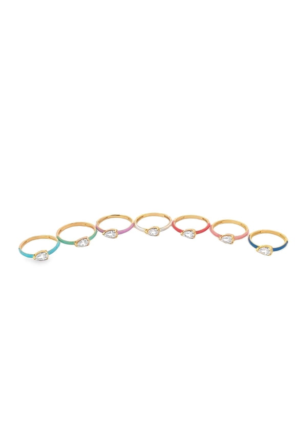 Enamel Ring Band With Oval Cut CZ Stones