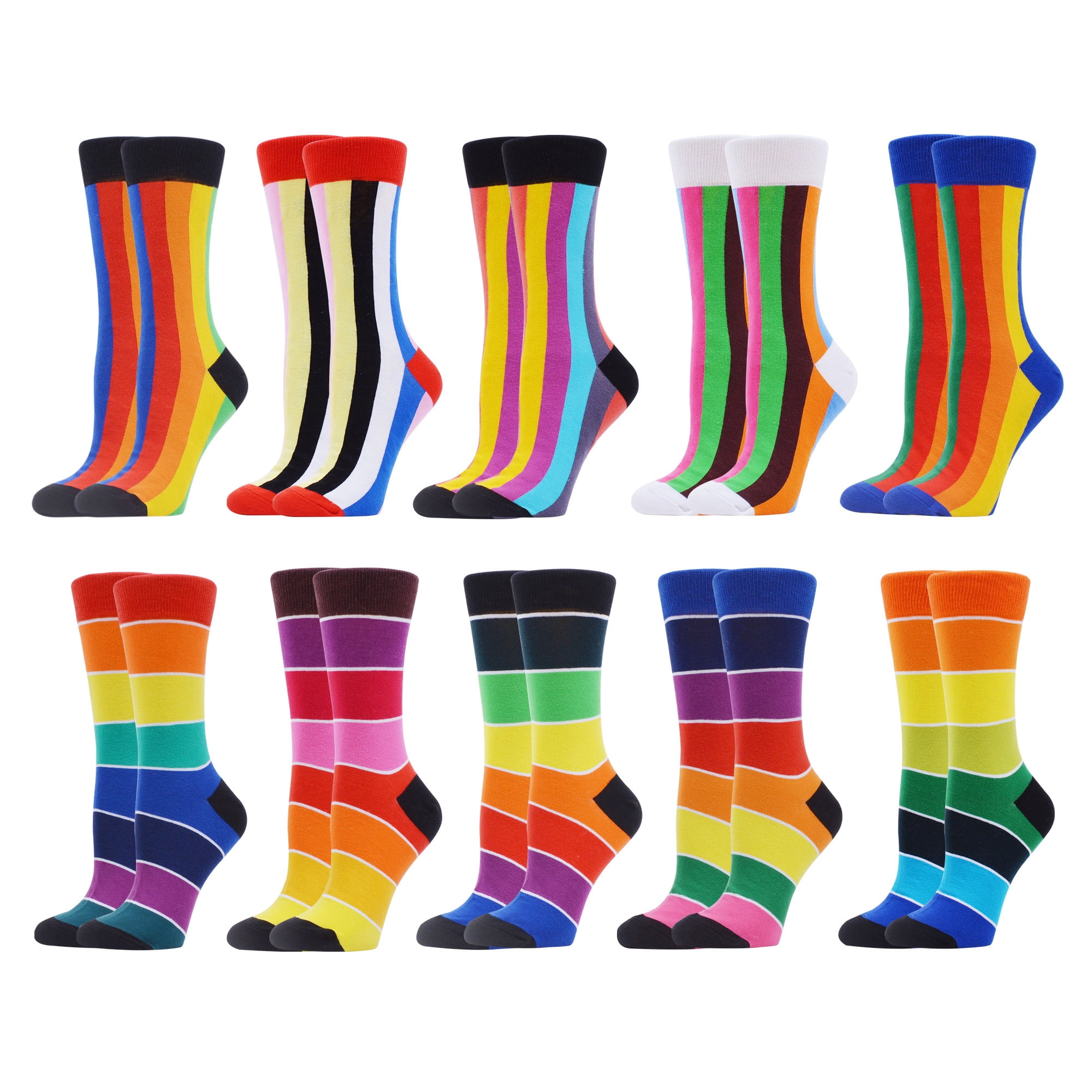 WeciBor Women Funny Rainbow Striped Style Combed Cotton Crew Socks 10 ...