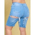 thumbnail image 4 of Cordones arriba dobladillo crudo más tamaño biker denim shorts Rosegal Pantalones cortos de talla grande, 4 of 5