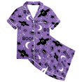 thumbnail image 4 of Landzoo Halloween Toddler Girls Outfit Set Bat Print Short Sleeve Spread collar Tees With Shorts Set Girls Autumn Daily Cozy Outfit Size 2-3 Years Purple, 4 of 4