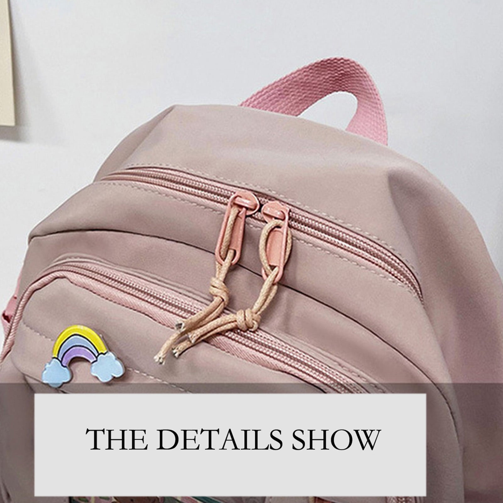pdqouc Solid Color Backpack School Bag with Cute Hanging Ornament Durable Bags Gift for Teen Women Men