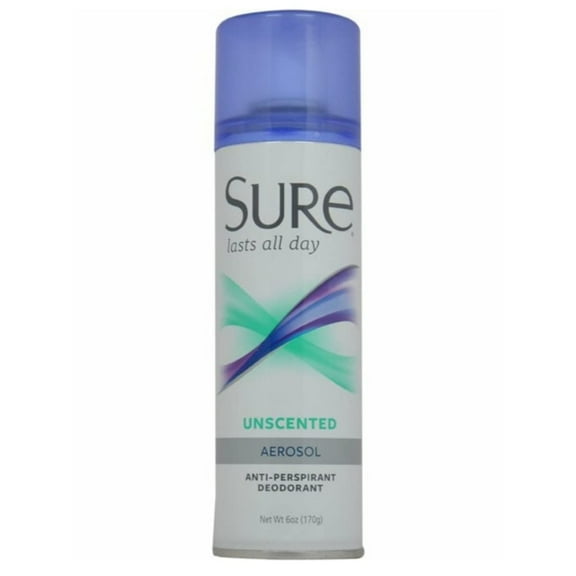 Sure Anti-Perspirant & Deodorant Aerosol Spray Unscented, 6 oz (Pack of 6)