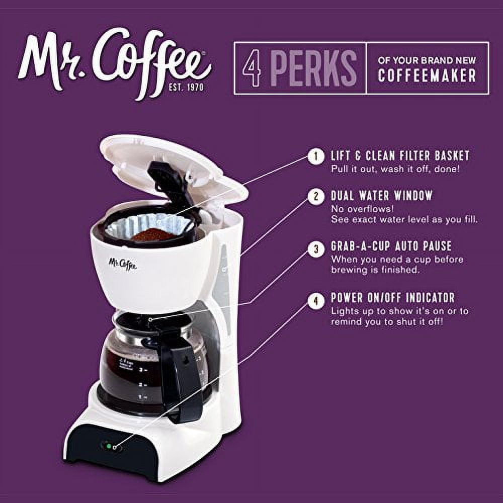 Mr. Coffee 4-Cup Coffee Maker, White - DR4-RB (Used)
